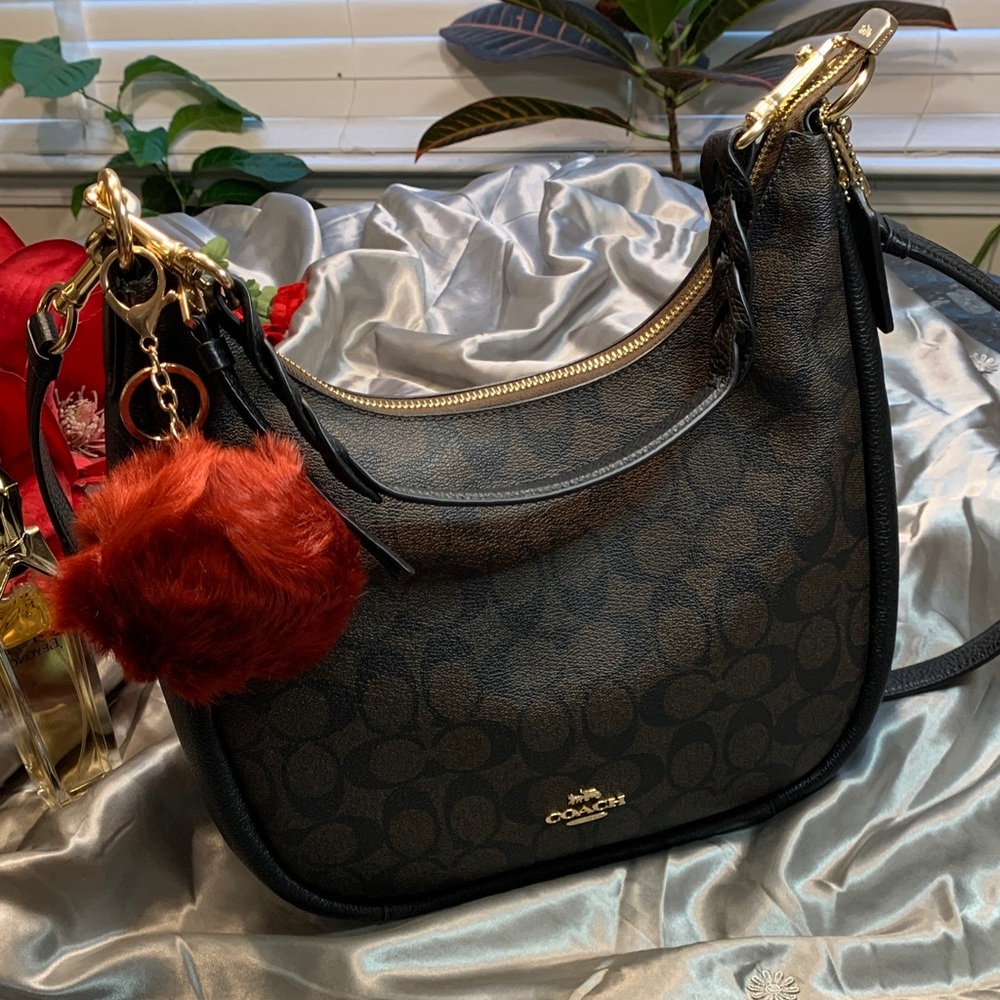 🌹BEAUTIFUL Coach Black Jules Hobo Bag • EUC Signature Canvas w/Crossbody Strap - Picture 3 of 12